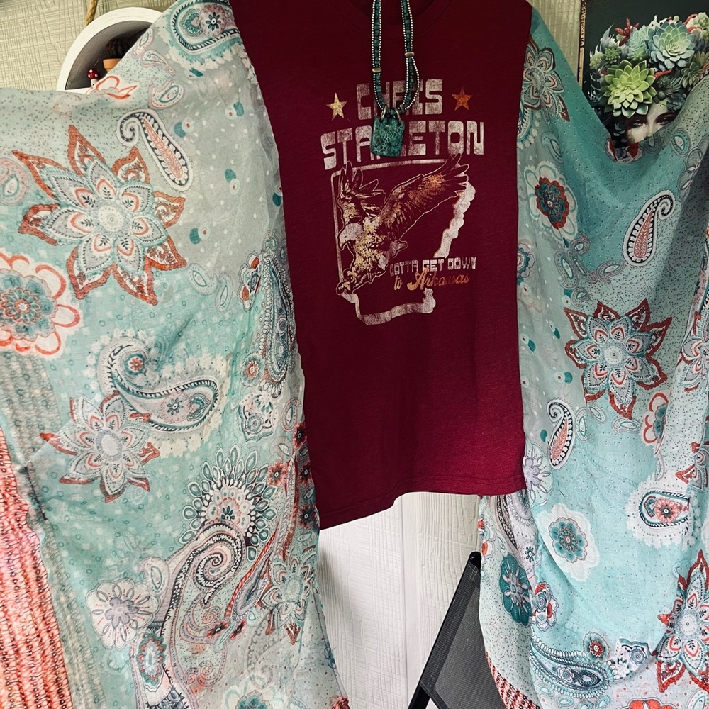 Elegant Paisley Print Blouse - Teal and Burgundy